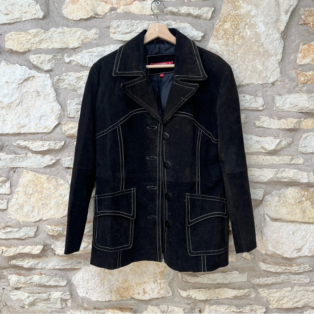 Jennyfer J Size 1X Black Suede Leather Coat Jacket Women’s Lined